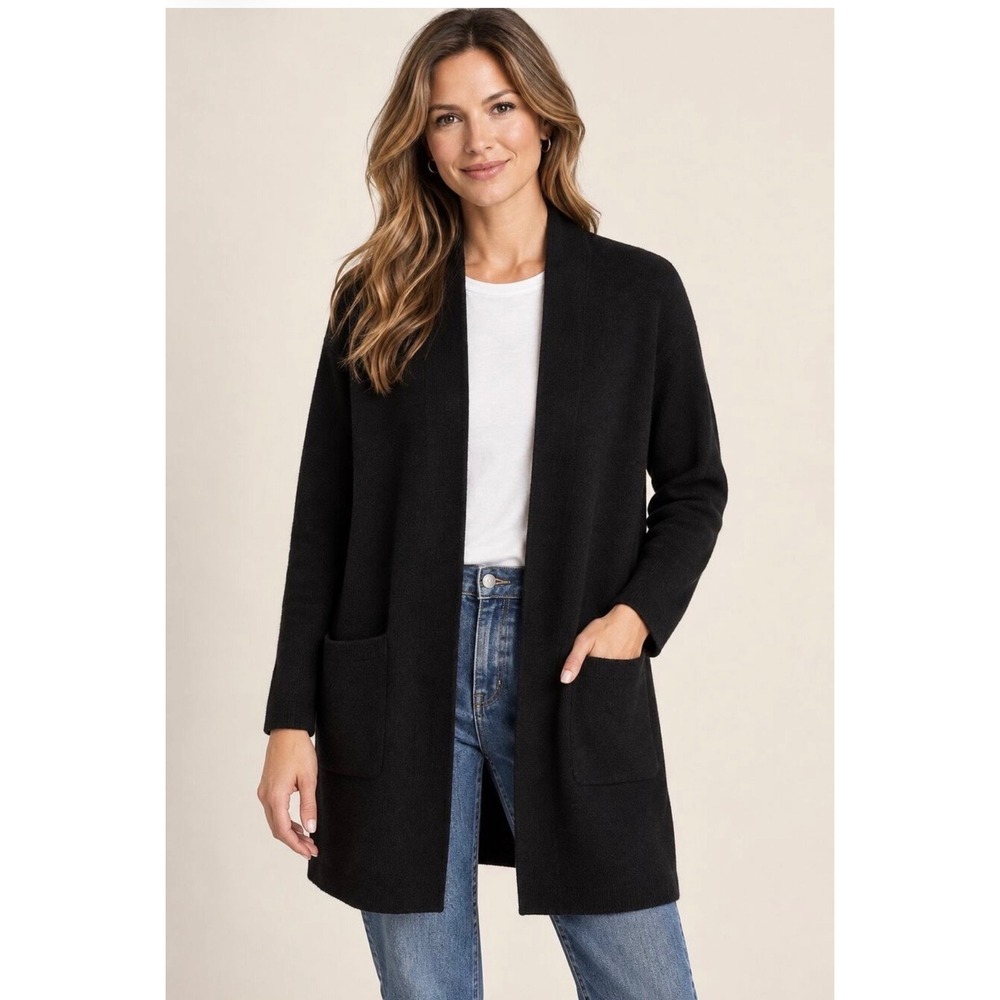 J.Crew Black Merino Alpaca Blend Open Front Cardigan Pockets